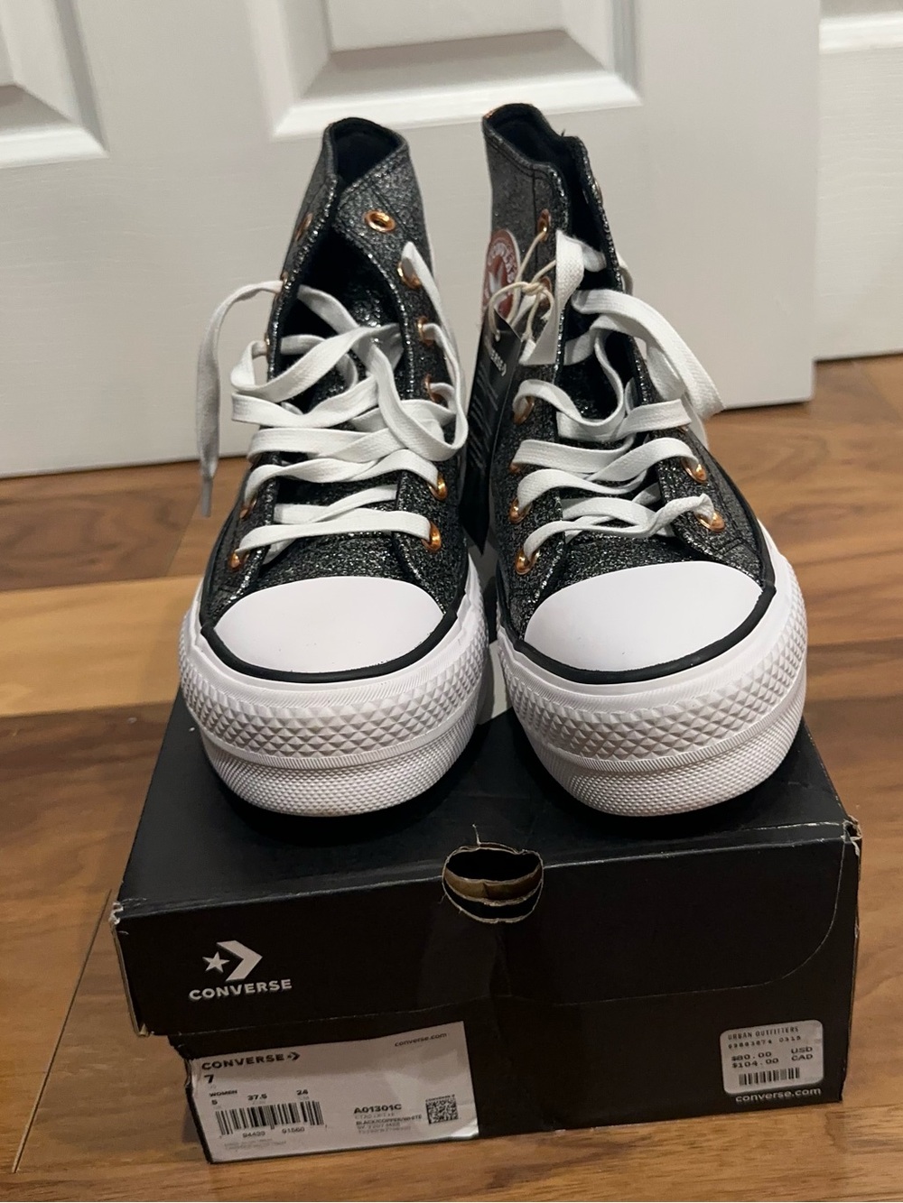 Converse Black Glitter High-Top Sneakers with White Toe - Picture 3 of 3